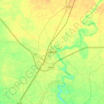 Mappa topografica Kathlal, altitudine, rilievo