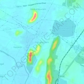 Mappa topografica Cettipunyam, altitudine, rilievo