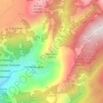 Mappa topografica Motticella, altitudine, rilievo