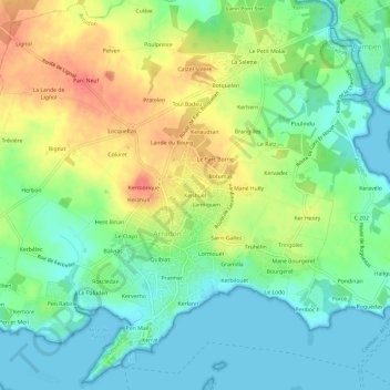 Mappa topografica Kerihuel, altitudine, rilievo
