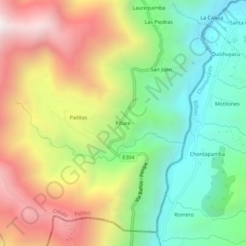 Mappa topografica Pillate, altitudine, rilievo