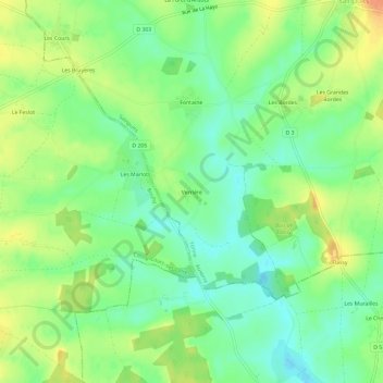 Mappa topografica Verrière, altitudine, rilievo