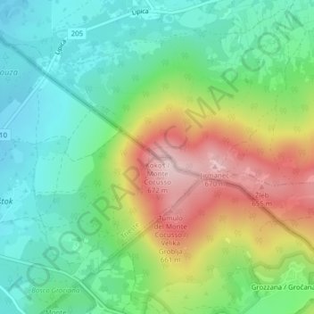 Mappa topografica Monte Cocusso, altitudine, rilievo