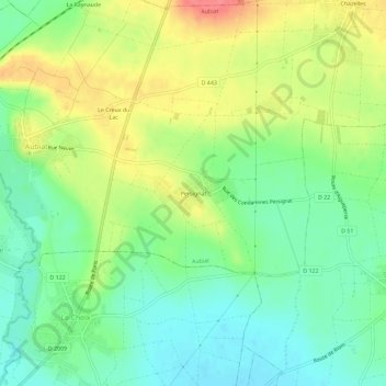 Mappa topografica Persignat, altitudine, rilievo