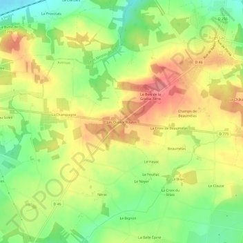 Mappa topografica Les Quatre Routes, altitudine, rilievo