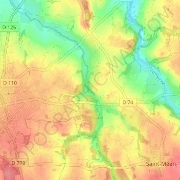 Mappa topografica Lescoat, altitudine, rilievo