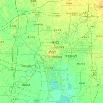 Mappa topografica 济宁市, altitudine, rilievo