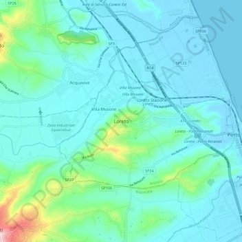 Mappa topografica Loreto, altitudine, rilievo