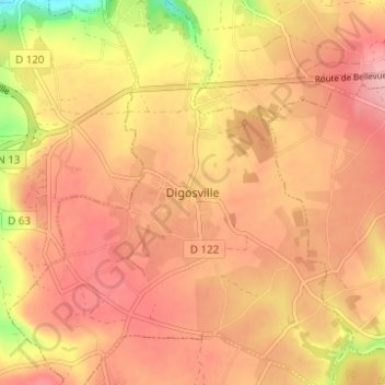 Mappa topografica Digosville, altitudine, rilievo
