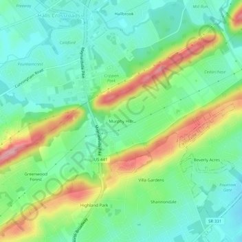 Mappa topografica Murphy Hills, altitudine, rilievo