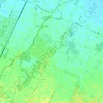 Mappa topografica Cadriano, altitudine, rilievo