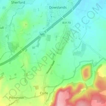Mappa topografica Duddlestone, altitudine, rilievo