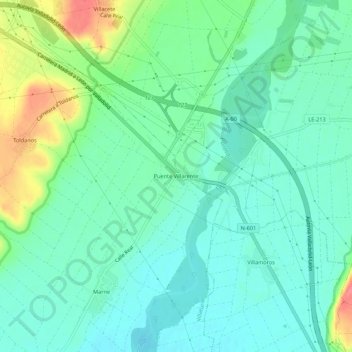 Mappa topografica Puente Villarente, altitudine, rilievo