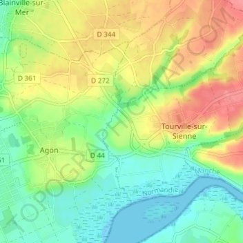 Mappa topografica Le Val, altitudine, rilievo