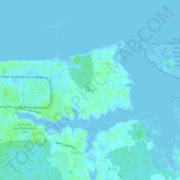 Mappa topografica Dandy, altitudine, rilievo