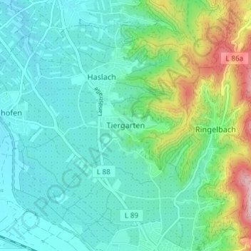 Mappa topografica Tiergarten, altitudine, rilievo