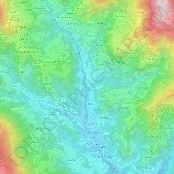 Mappa topografica Brancilione, altitudine, rilievo