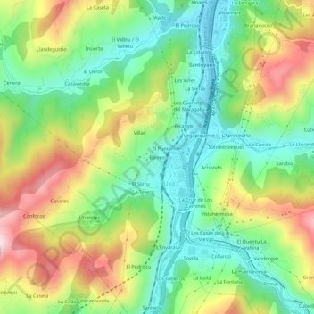 Mappa topografica Barreo, altitudine, rilievo