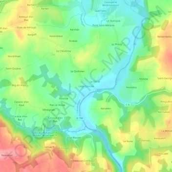 Mappa topografica Loge-Coucou, altitudine, rilievo
