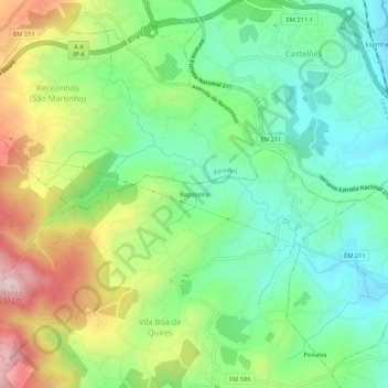 Mappa topografica Raposeira, altitudine, rilievo