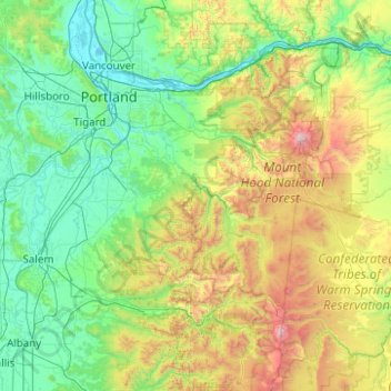 Mappa topografica Clackamas, altitudine, rilievo