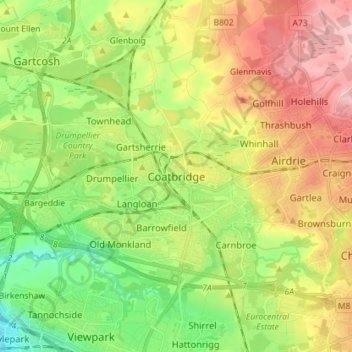 Mappa topografica Coatbridge, altitudine, rilievo