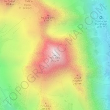Mappa topografica Piz Linard, altitudine, rilievo