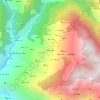 Mappa topografica Dhaman, altitudine, rilievo