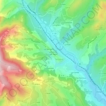Mappa topografica Saint-Victor, altitudine, rilievo