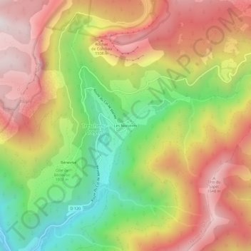 Mappa topografica Les Nonières, altitudine, rilievo