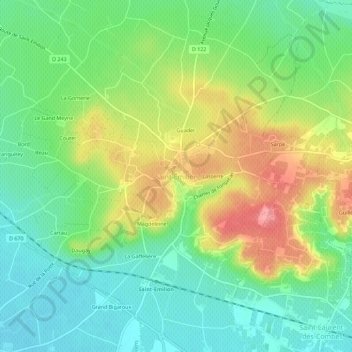 Mappa topografica Saint-Émilion, altitudine, rilievo