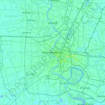 Mappa topografica Bangkok, altitudine, rilievo