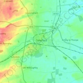 Mappa topografica Sleaford, altitudine, rilievo