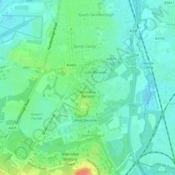 Mappa topografica Normandy Barracks, altitudine, rilievo