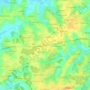Mappa topografica Chazelles, altitudine, rilievo