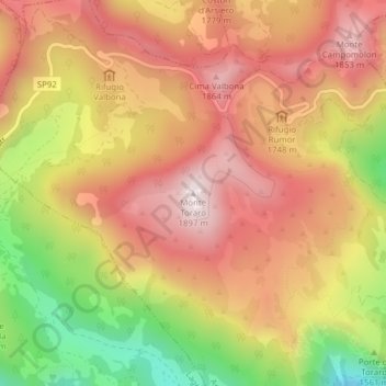 Mappa topografica Monte Toraro, altitudine, rilievo