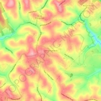 Mappa topografica Central Highlands, altitudine, rilievo