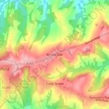 Mappa topografica Broad Oak, altitudine, rilievo