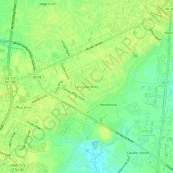 Mappa topografica Long Leaf Acres, altitudine, rilievo