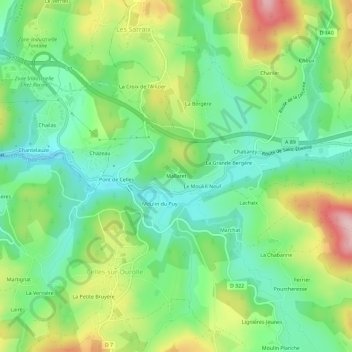 Mappa topografica Mallaret, altitudine, rilievo