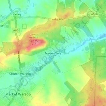 Mappa topografica Meden Vale, altitudine, rilievo