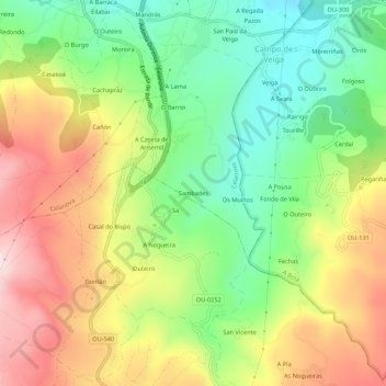 Mappa topografica Sambades, altitudine, rilievo