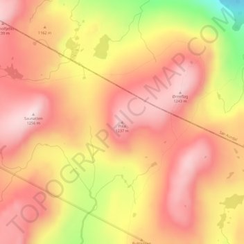 Mappa topografica Pika, altitudine, rilievo