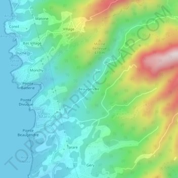 Mappa topografica Beaugendre, altitudine, rilievo