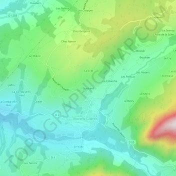 Mappa topografica Guichard, altitudine, rilievo