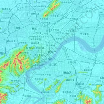 Mappa topografica 杭州市, altitudine, rilievo