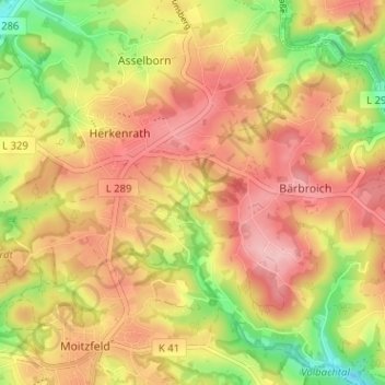 Mappa topografica Volbach, altitudine, rilievo