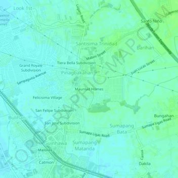 Mappa topografica Maunlad Homes, altitudine, rilievo