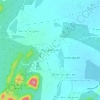 Mappa topografica Mettupālaiyam, altitudine, rilievo
