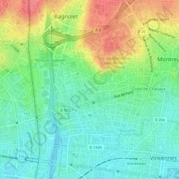 Mappa topografica Chêne liège, altitudine, rilievo